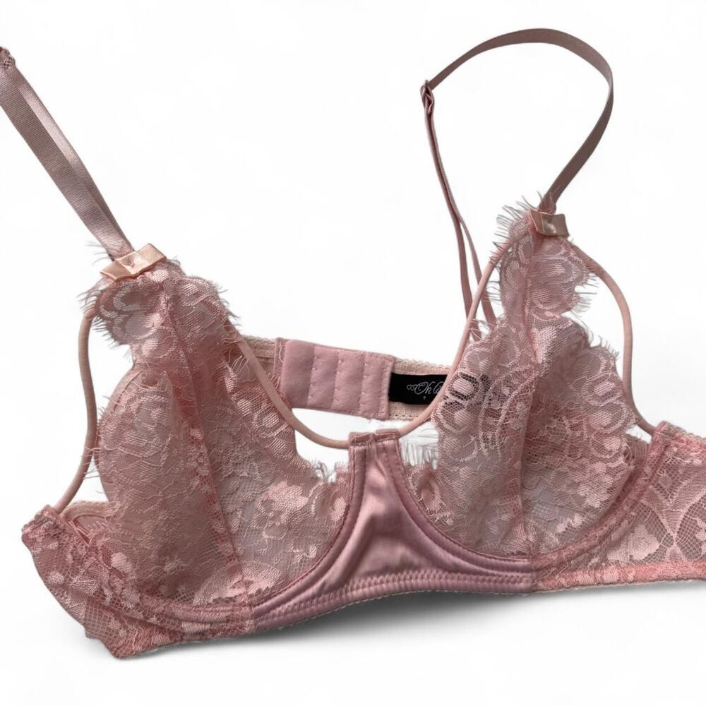 Ohlala Cheri pink lace bralette with adjustable straps and bow detail. Size L